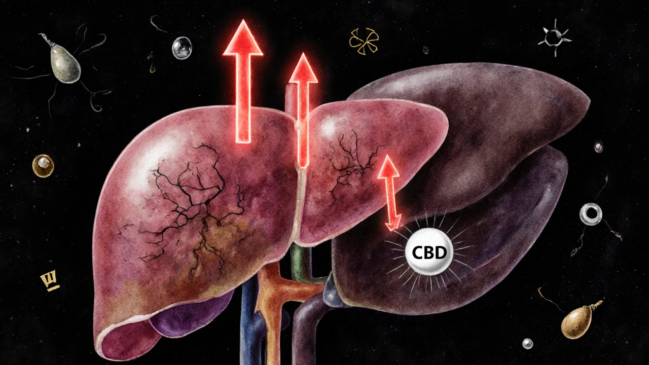 Vnitřní výřez jater kočky s ukazateli jaterních enzymů.